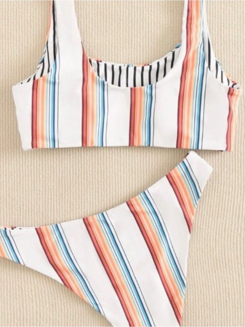 Boho Striped Bikini Swimsuit Bathing Suit L